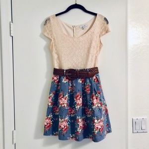 Delia’s Floral Chambray Ivory Lace Dress